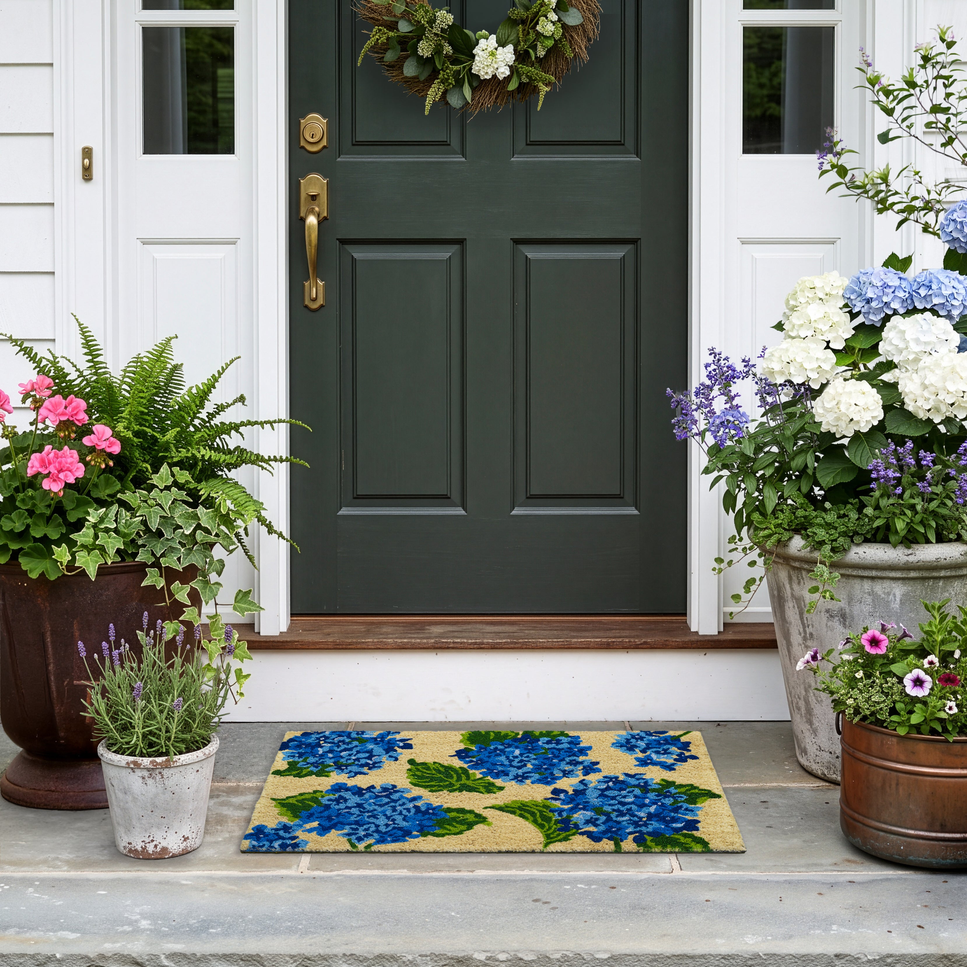 Hydrangea Vintage Natural Fiber Printed Coir Doormat 18x30 – Home