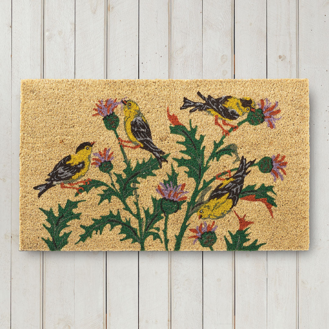 Finches on Thistle Doormat