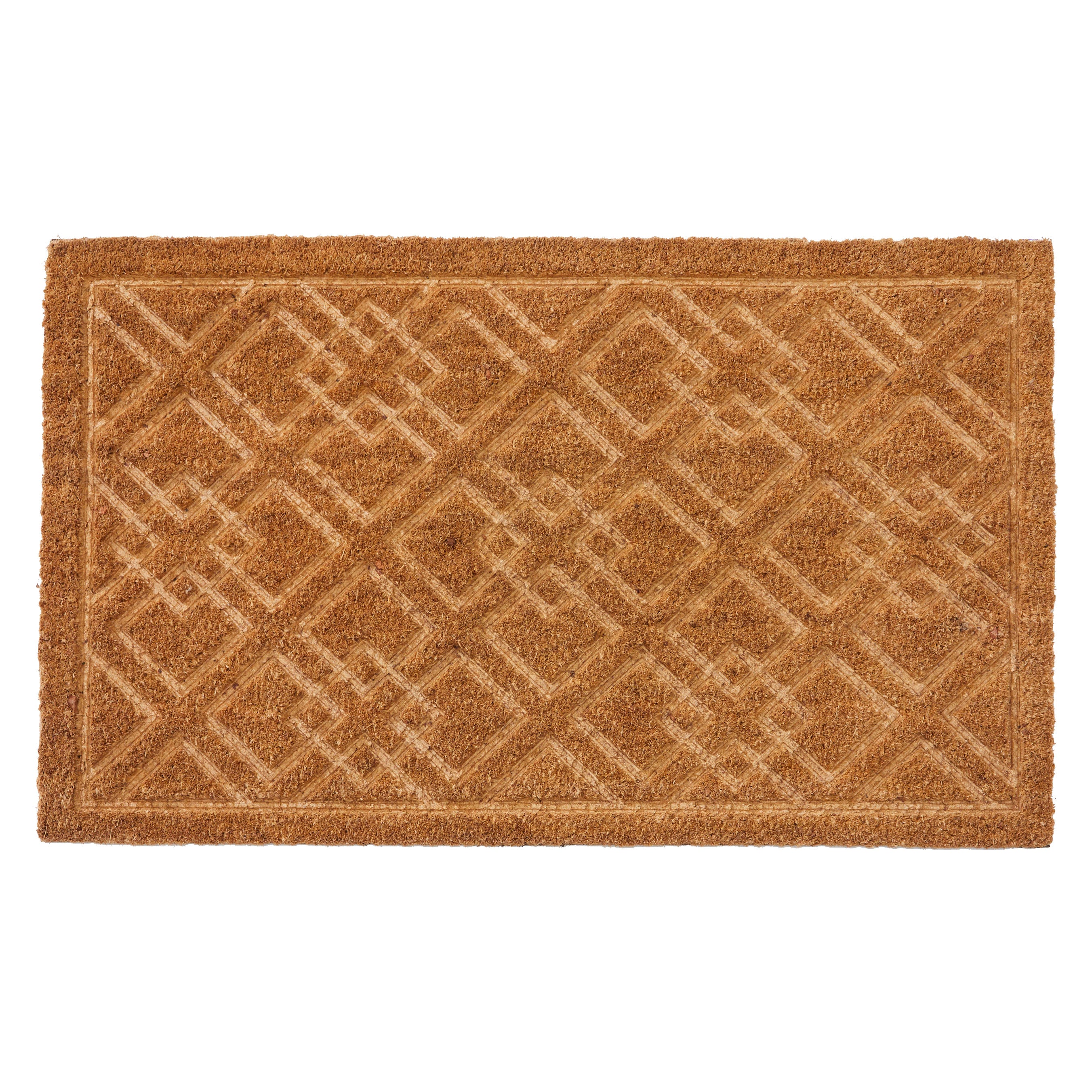 Mid-Century Diamond Embossed Natural Fiber Coir Welcome Doormat 