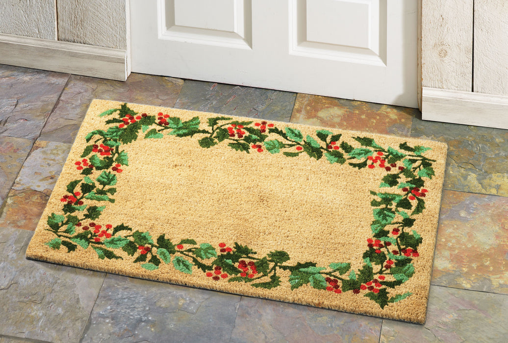 Holly Border Natural Fiber Printed Coir Doormat 24x36