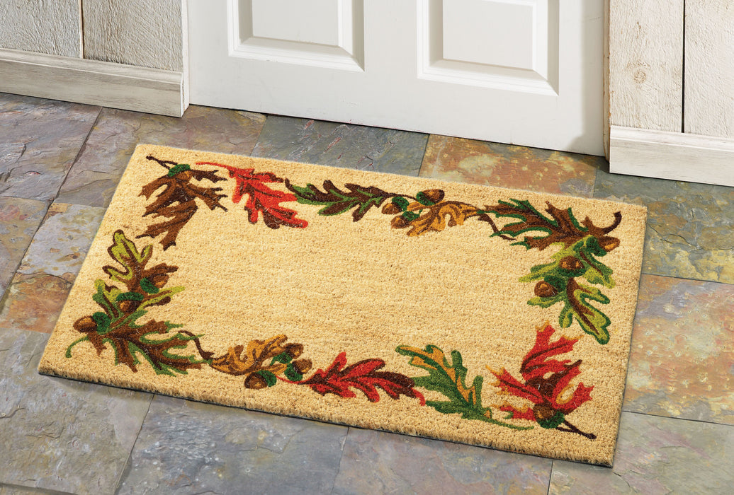 Personalized Oak Leaves Border Natural Fiber Printed Coir Doormat 24x36
