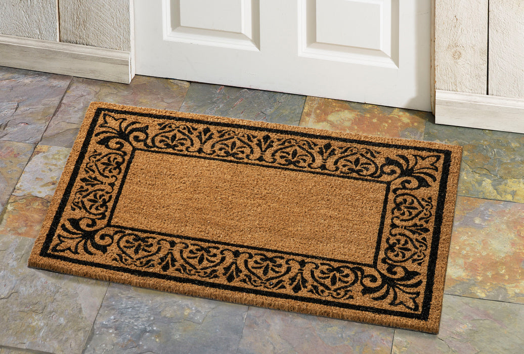 Personalized Greek Border Natural Fiber Printed Coir Doormat 24x36