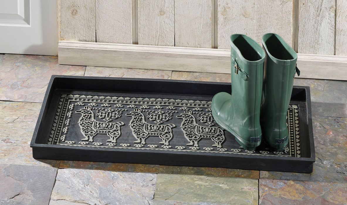 Llama Rubber Boot Tray With Silver Highlight 34x14