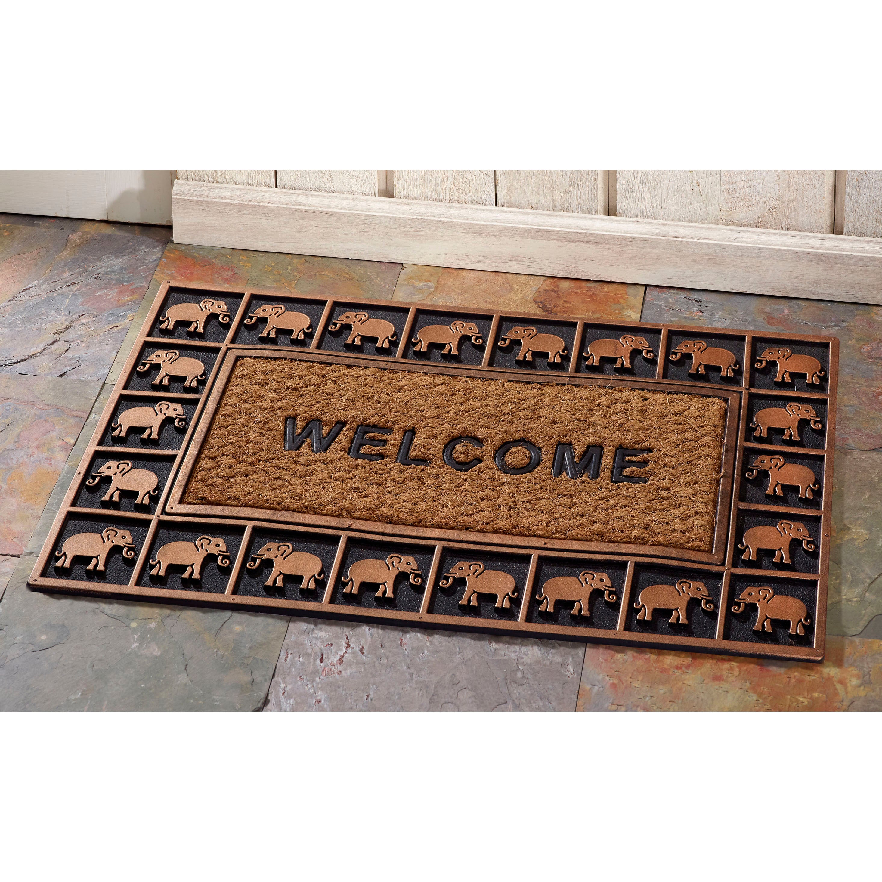 Elephant Border Coir and Rubber Welcome Doormat 18x30 – Home