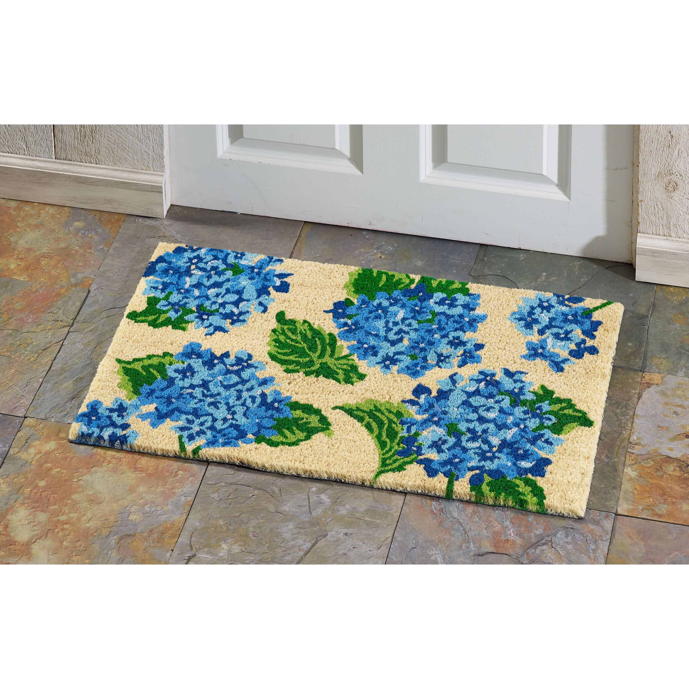 Hydrangea Vintage Natural Fiber Printed Coir Doormat 18x30 – Home