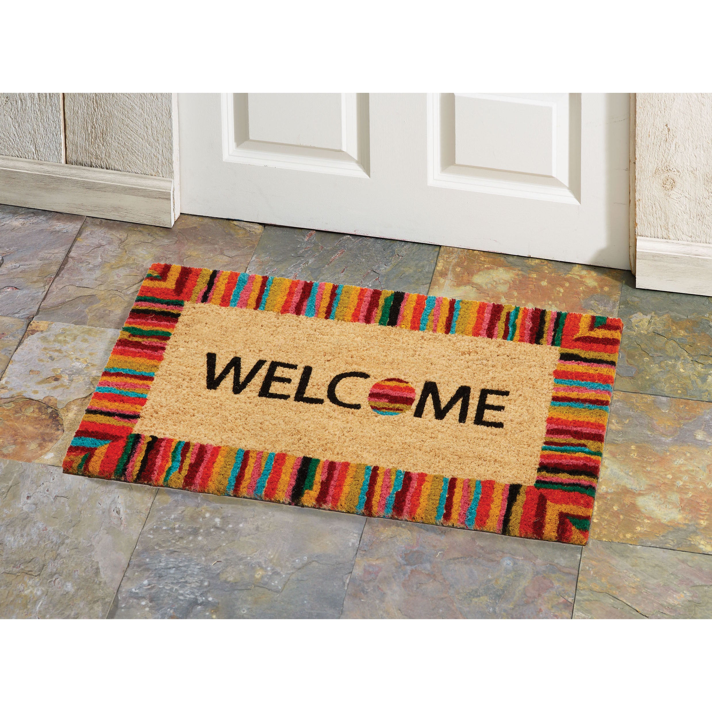 HF by LT Boho Market Rubber and Coir Flatweave Doormat, 18 x 30 Inches, Durable