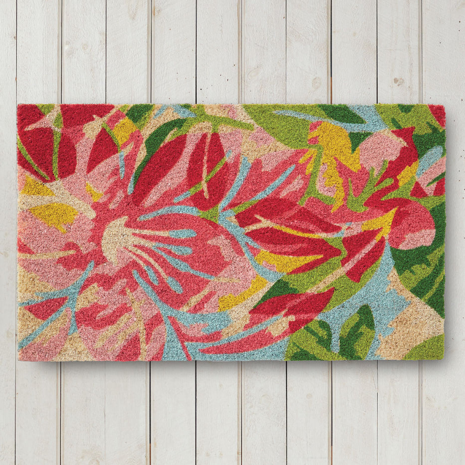 Pink Print Mat Hibiscus Pink Printed Coir Doormat 18x30 – Home Furnishings by Larry ...