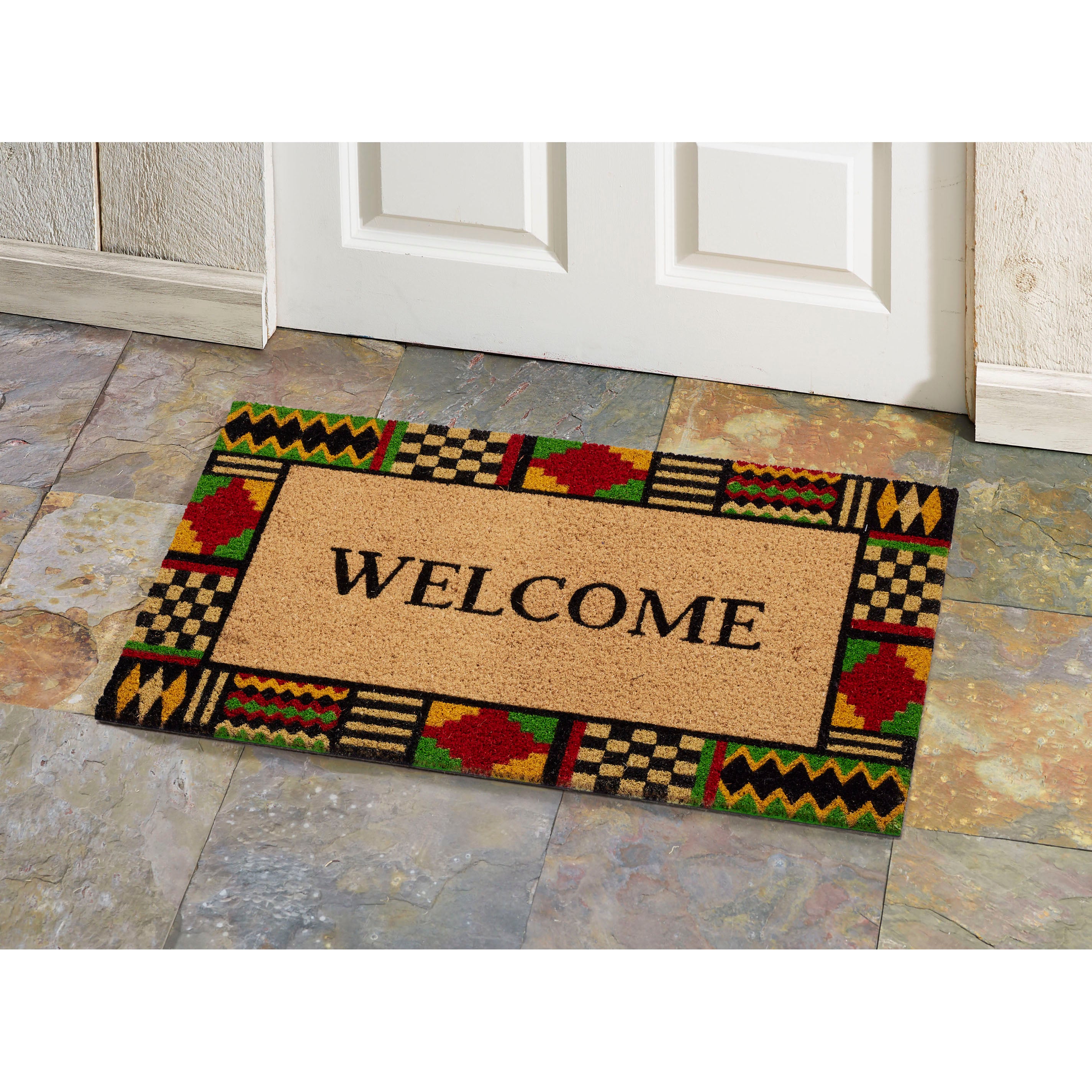 Kente Border Welcome Printed Coir Welcome Doormat 18x30 – Home