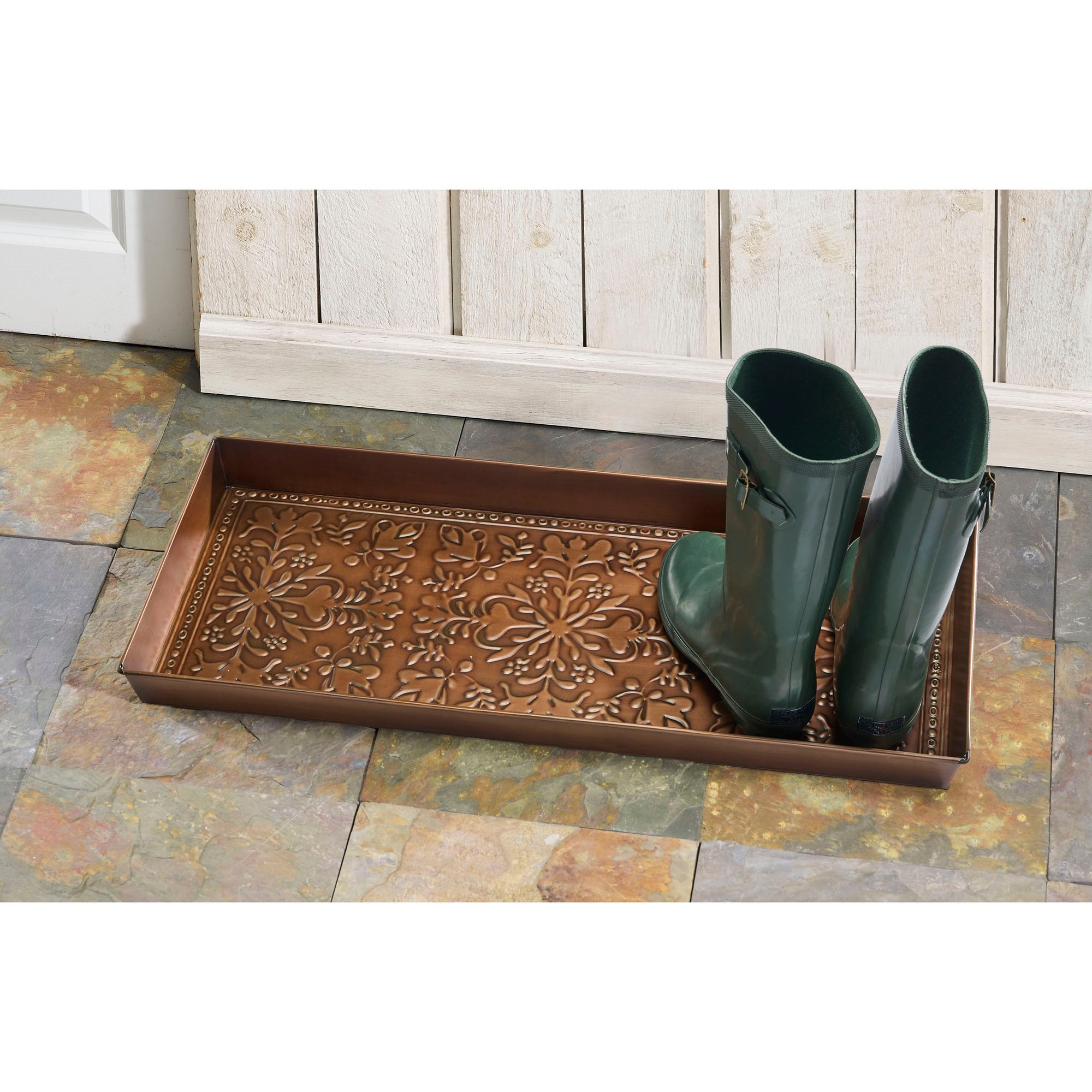 Folk Art Antique Copper Boot Tray