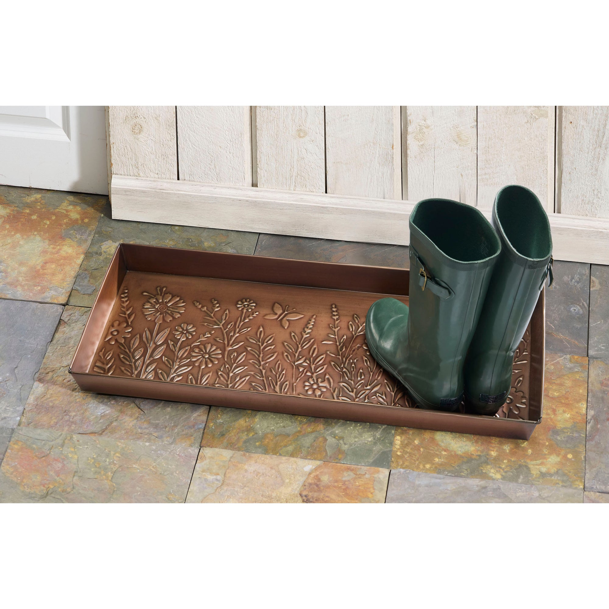 Butterfly Garden Antique Copper Boot Tray