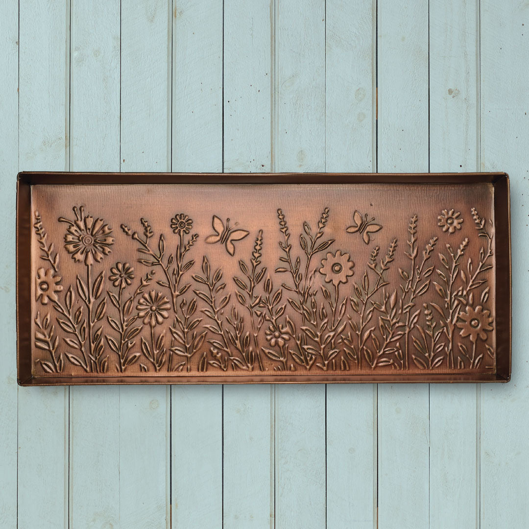 Butterfly Garden Antique Copper Boot Tray