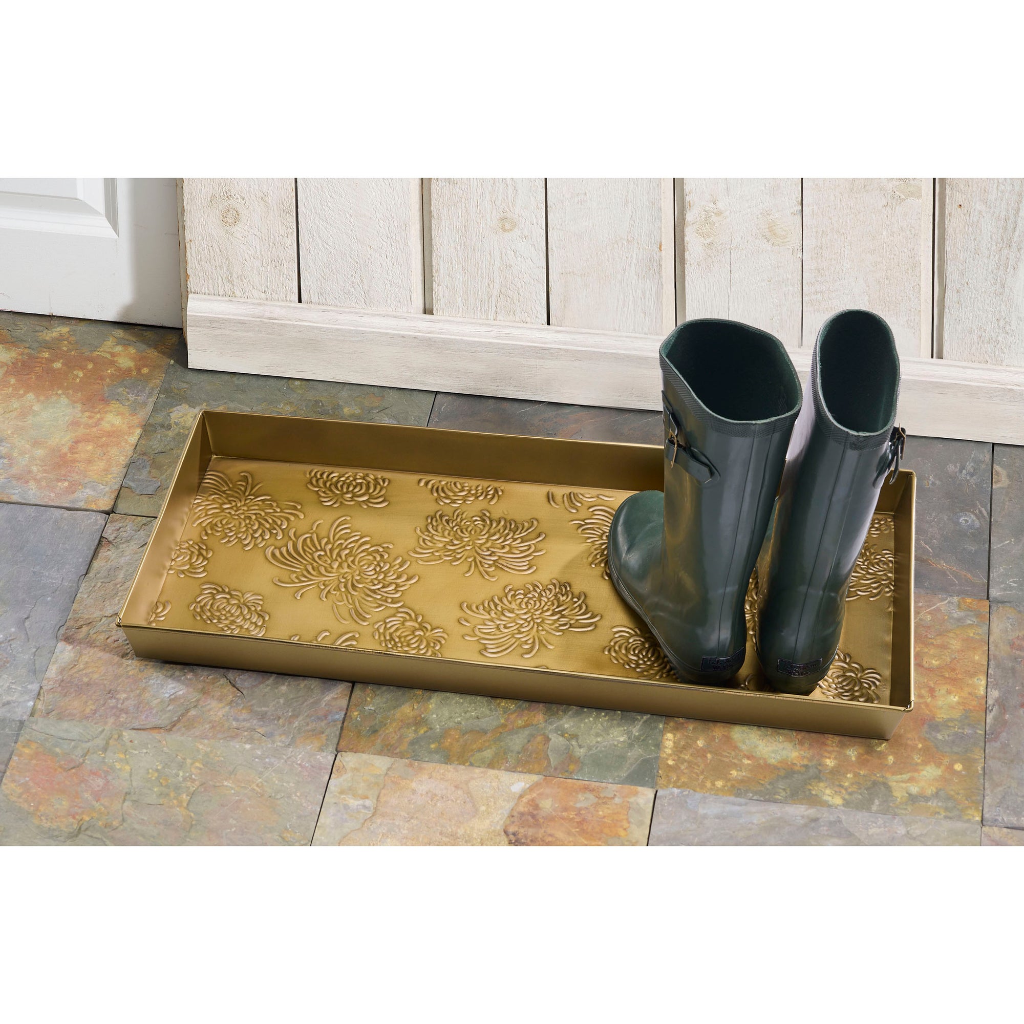 Spider Mums Antique Brass Boot Tray