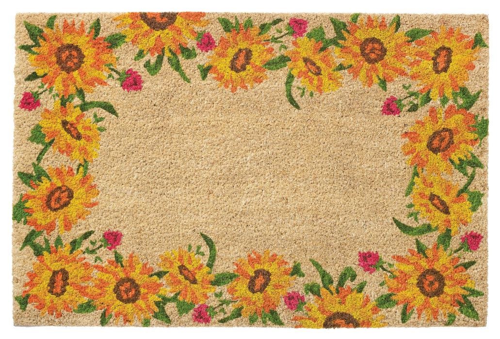 Sunflower Border Natural Fiber Printed Coir Doormat 24x36