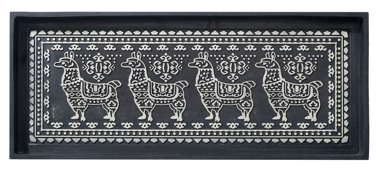 Llama Rubber Boot Tray With Silver Highlight 34x14