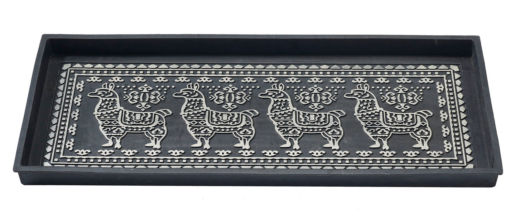 Llama Rubber Boot Tray With Silver Highlight 34x14